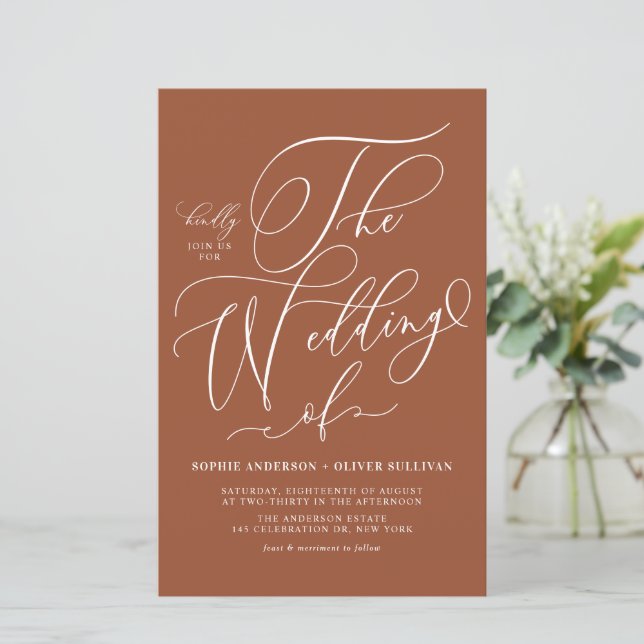 Script Whimsical Terracotta Faire-part de mariage (Debout devant)