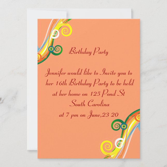 Scrolls multicolores Carte photo 16e anniversaire (Devant)