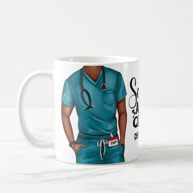 Scrubs and Coffee Nurse Personalized Coffee Mug (Gauche)