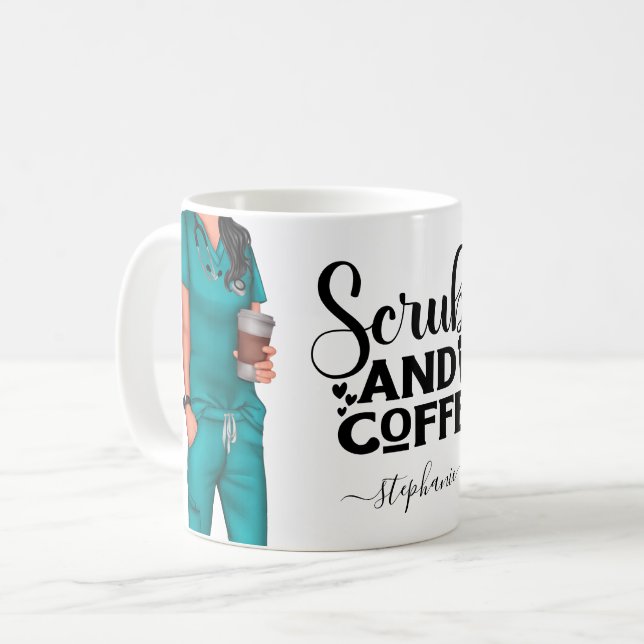 Scrubs and Coffee Nurse Personalized Coffee Mug (Devant gauche)