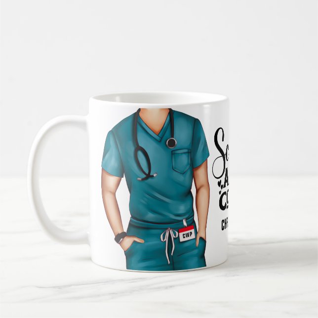 Scrubs and Coffee Nurse Personalized Coffee Mug (Gauche)