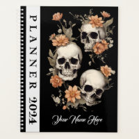 Sculls à sucre Black Planner 2024 Floral Bloom