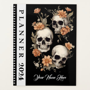 Sculls à sucre Black Planner 2024 Floral Bloom