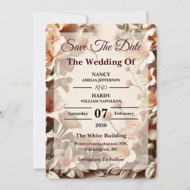 Sculptural Floral Neutral Wedding Save The Date (Devant)