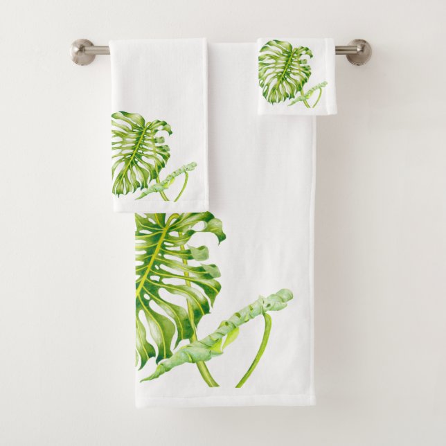 Sculptures feuillues sur un ensemble de serviettes (En situation)
