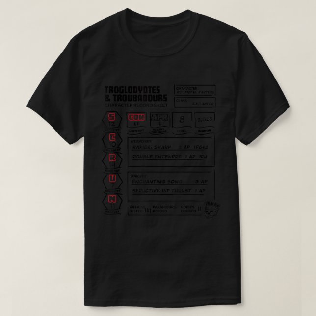 Scum Con Character Sheet T-Shirt (Design devant)