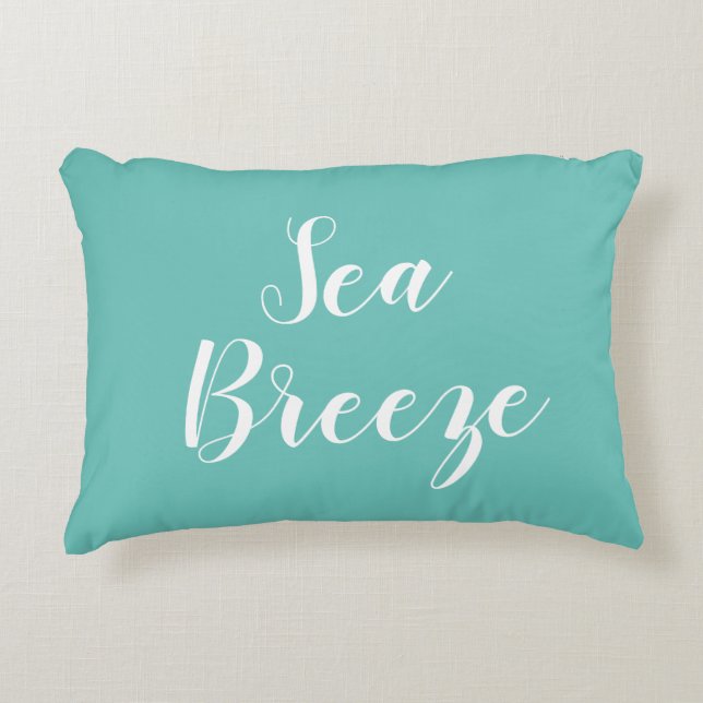 Sea Breeze Beach Turquoise Script Accent Coussin (Devant)