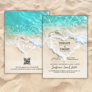 Sea Foam Heart Beach Wedding Invitation