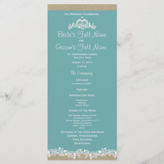 Sea Garland Aqua Wedding Programme (Devant)