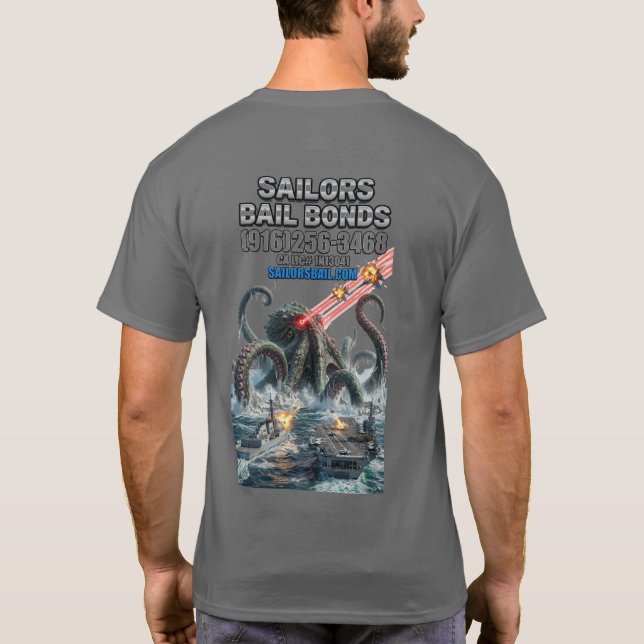 Sea Monster Battles the US Navy T-Shirt (Dos)