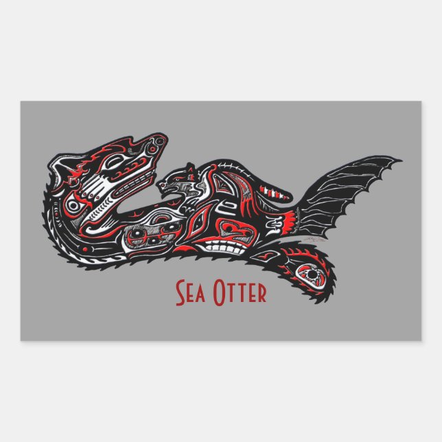 SEA OTTER & BABY (Haida Styled) Sticker cadeau d'a (Devant)