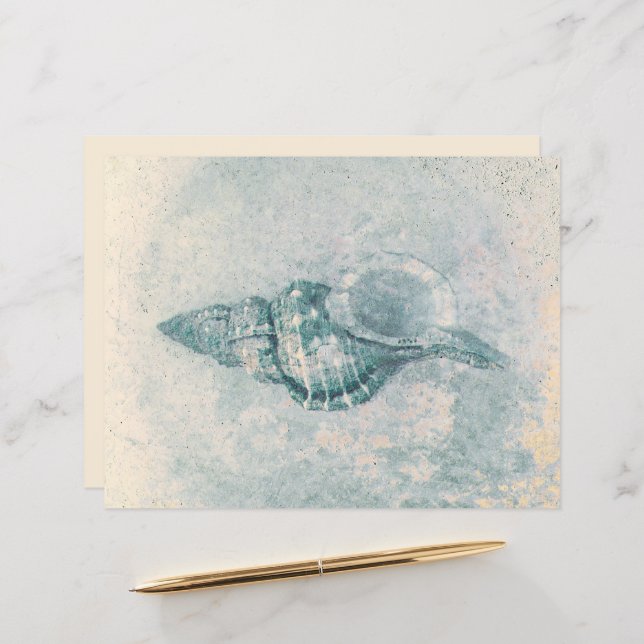 Sea Shell Turquoise Beige Vintage Ocean Beach Text (Devant/Arrière en situation)