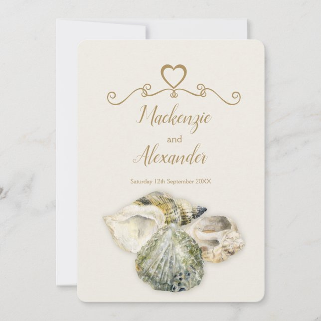 Sea shells Art beach invitations de mariage (Devant)