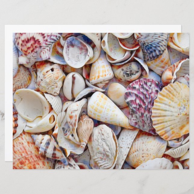 Sea Shells Ocean Beach Watercolor Decoupage (Devant / Derrière)