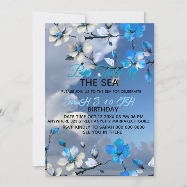 Sea &sky Blue & White Invitation d'anniversaire mo (Devant)