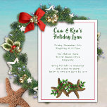 Sea Stars Beach Fête Invitation<br><div class="desc">Invitation de fête de Starfish pour une fête à domicile. Deux étoiles de mer aux feuilles saints et aux baies décorent le fond d'invitations plates et blanches. Les modèles de texte sont vert foncé avec une fine bordure rouge vif autour de la carte. L'inverse est également rouge vif. Cette invitation...</div>