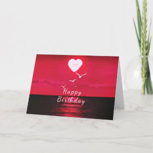 Sea Sunset Heart Love Romantique Carte d'anniversa