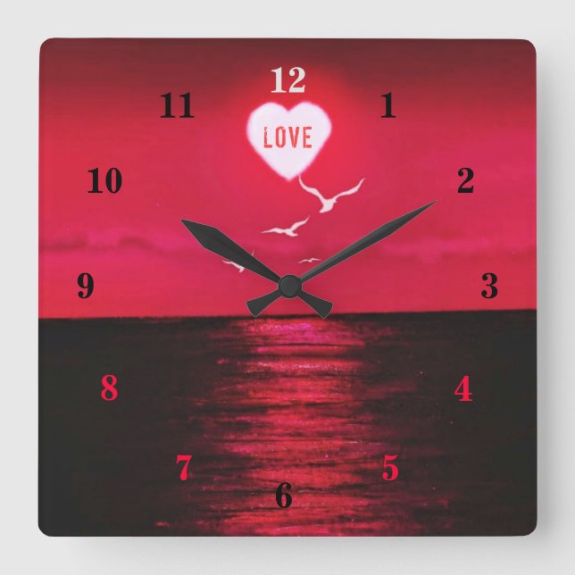 Sea Sunset Love Romantique Mur Horloge - Rouge Noi (Recto)