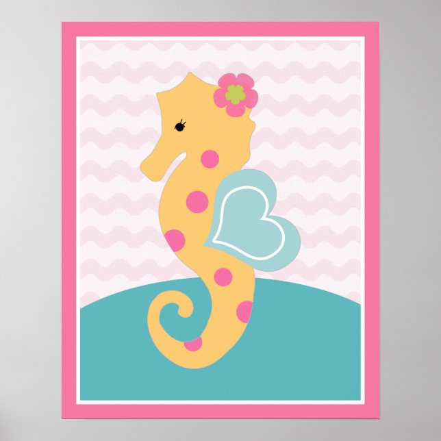 Sea Sweeties Girl Sealife Pink Seahorse Art Poster (Devant)