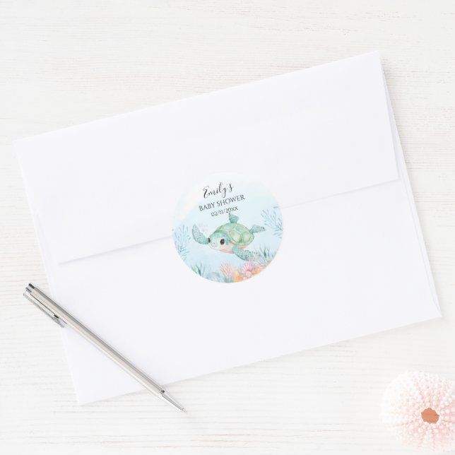 Sea Turtle Baby Shower Round Stickers (Enveloppe)