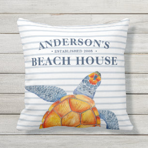 Sea Turtle Beach House Grille Coussin extérieur