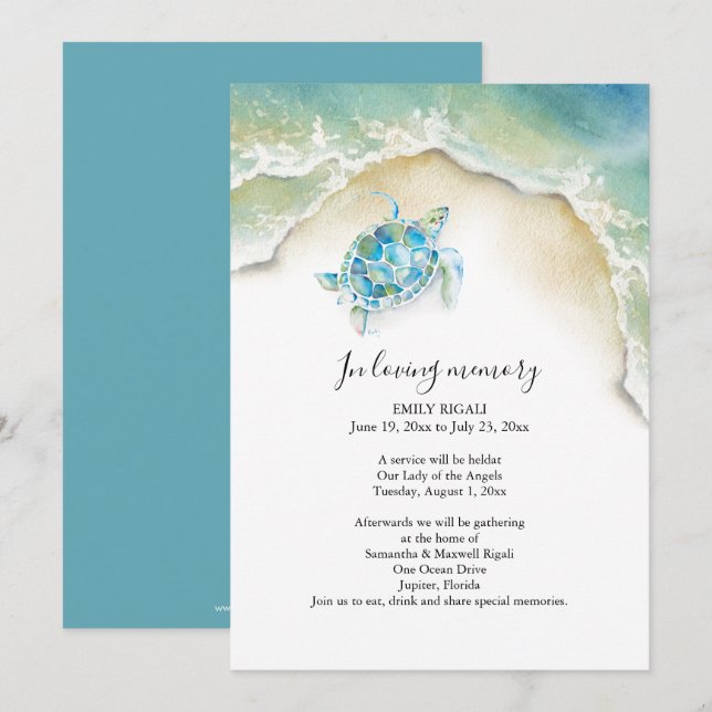 Sea Turtle Celebration of Life Invitations (Devant / Derrière)