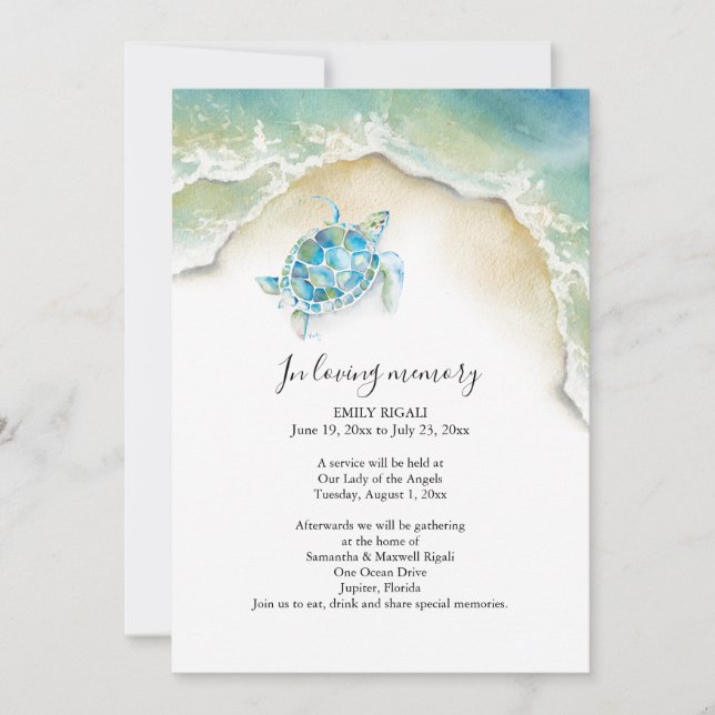 Sea Turtle Celebration of Life Invitations (Devant)