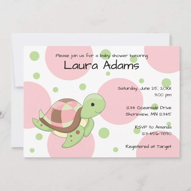 Sea Turtle Girl Baby Shower Invitations (Devant)