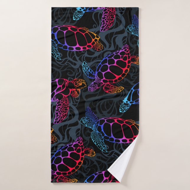 Sea turtle in psychedelic multicolor colors with w (Serviette de bain)