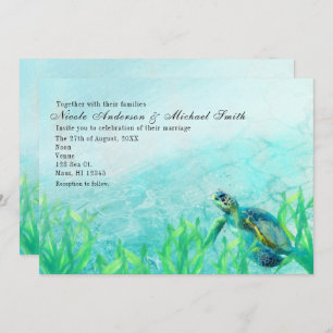 Sea Turtle Ocean Beach Art Wedding Invitations