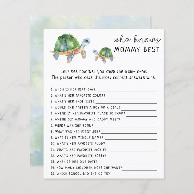 Sea Turtle - Qui connaît maman meilleur jeu (Devant / Derrière)