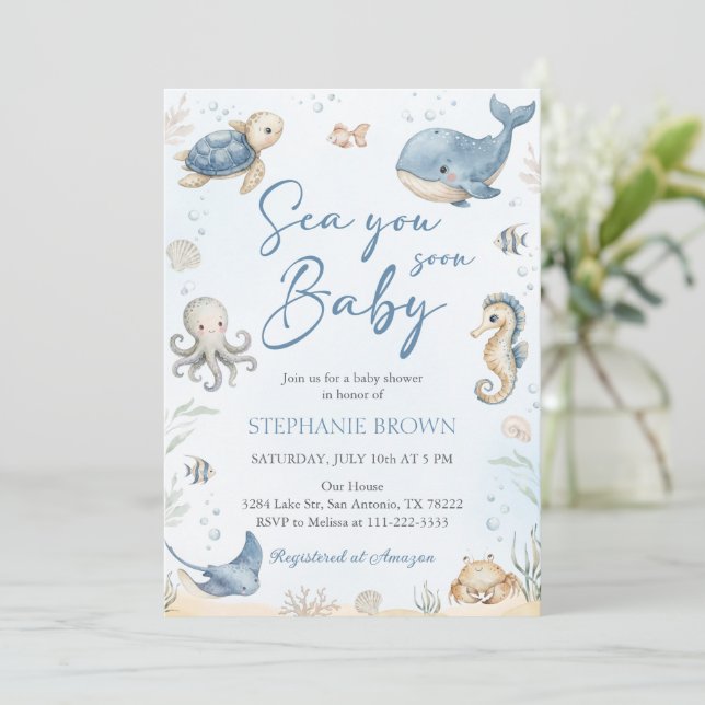 Sea You Soon Baby Shower Invitation (Debout devant)