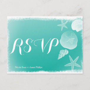 Seafoam Green Beach Seashell Wedding Carte postale