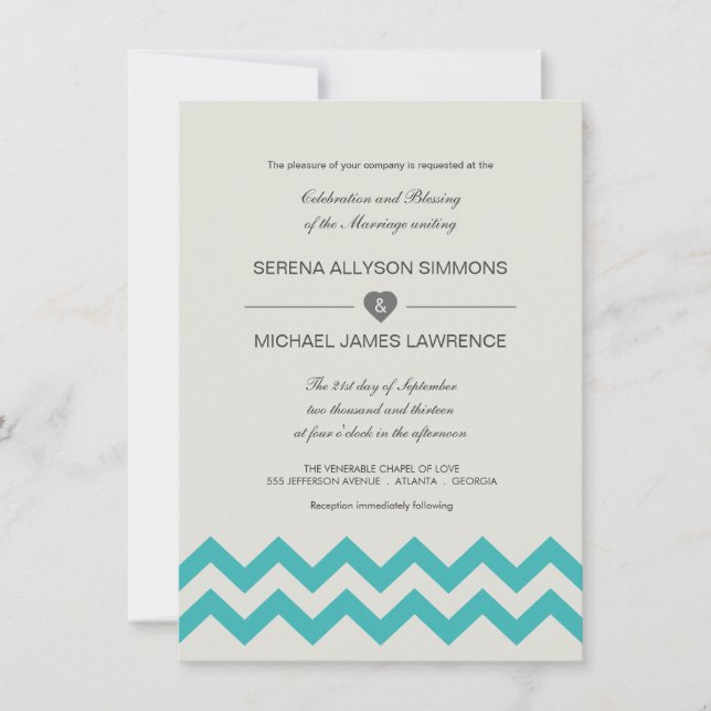 Seafoam Green & Turquoise Chevron Faire-part de ma (Devant)