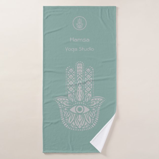 Seafoam Green Yoga Studio Hamsa personnalisable (Serviette de bain)