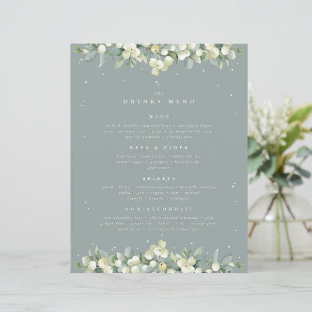 Seafoam Snowberry+Eucalyptus Mariage Boissons Menu (Debout devant)