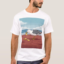 Seagull Manger une chipe sur PEI Beach T-Shirt