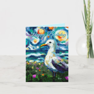 Seagull Van Gogh Style Plage Sky Carte d'anniversa
