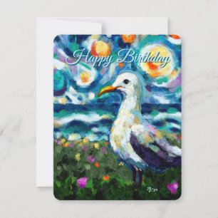 Seagull Van Gogh Style Plage Sky Carte d'anniversa
