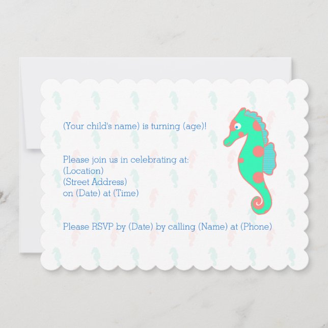 Seahorse Anniversaire Personnalisable Invitation S (Devant)