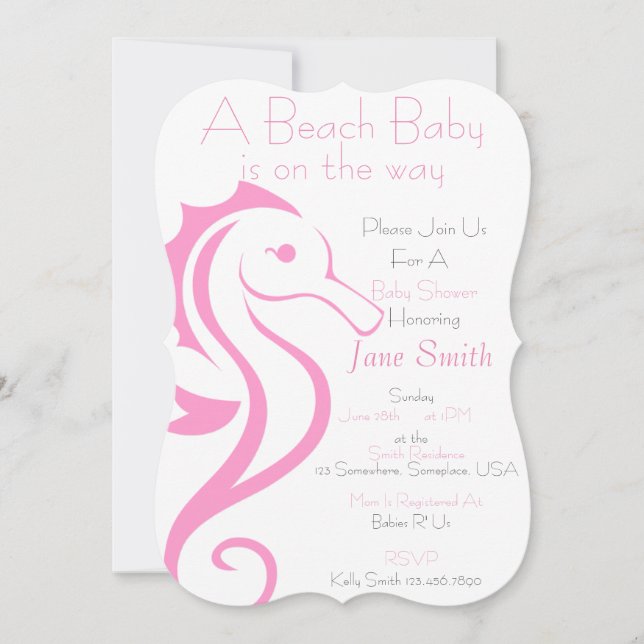 Seahorse Beach Baby Invitation (fille) (Devant)