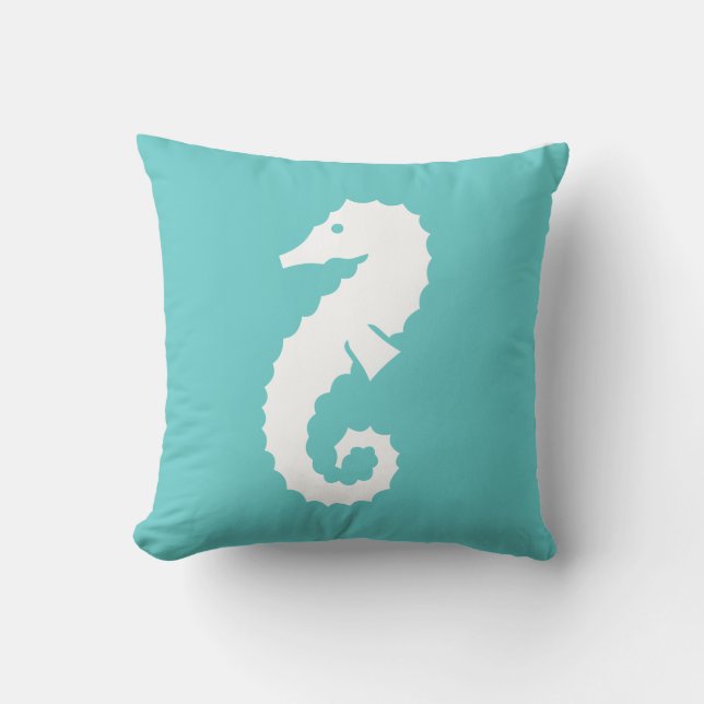 SEAHORSE BLANC sur oreiller bleu sarcelle (Recto)