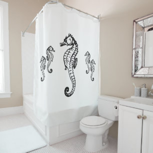 Seahorse Design sur rideau de douche blanc