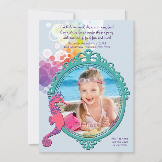 Seahorse Frame Photo Anniversaire Fête Invitation (Devant)