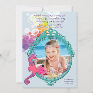 Seahorse Frame Photo Anniversaire Fête Invitation
