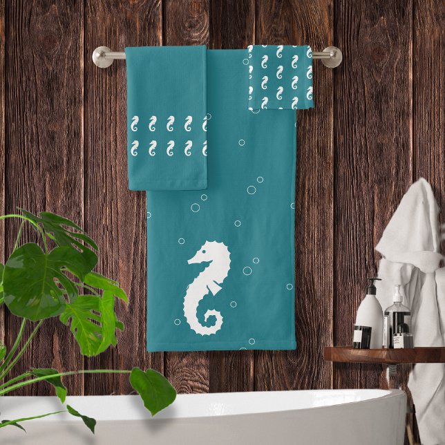 Seahorse Ocean bleu Turquoise et blanc (Créateur téléchargé)