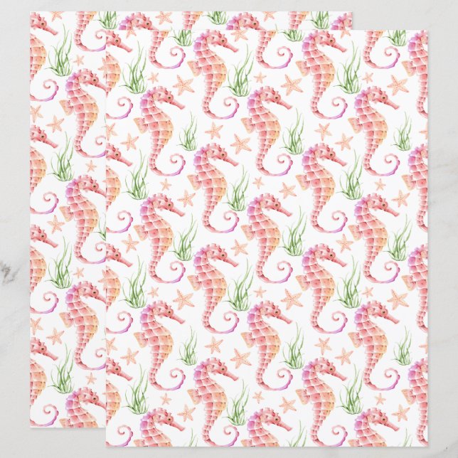 Seahorse Scrapbook Paper (Devant / Derrière)
