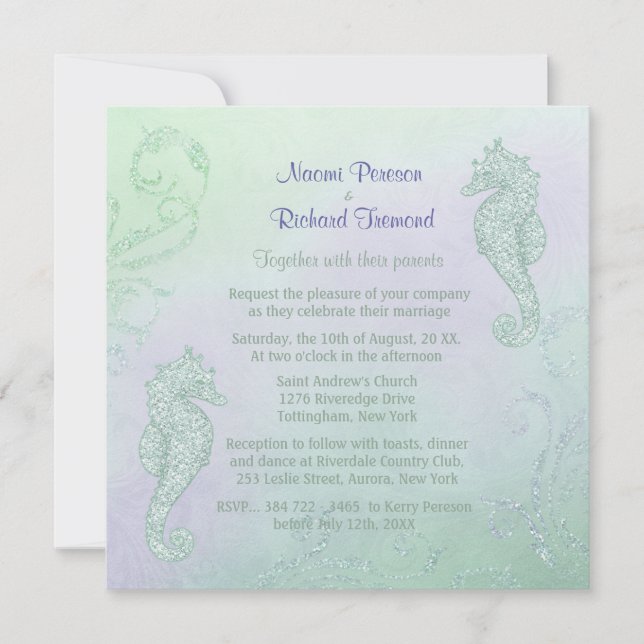 Seahorse Sparkle Faire-part de mariage (Devant)