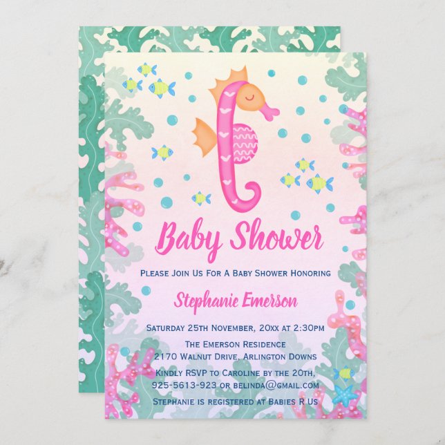 Seahorse Under the Sea Baby Shower Invitations (Devant / Derrière)