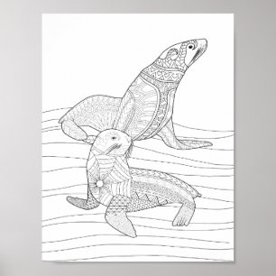 Seals Adult Coloring Poster